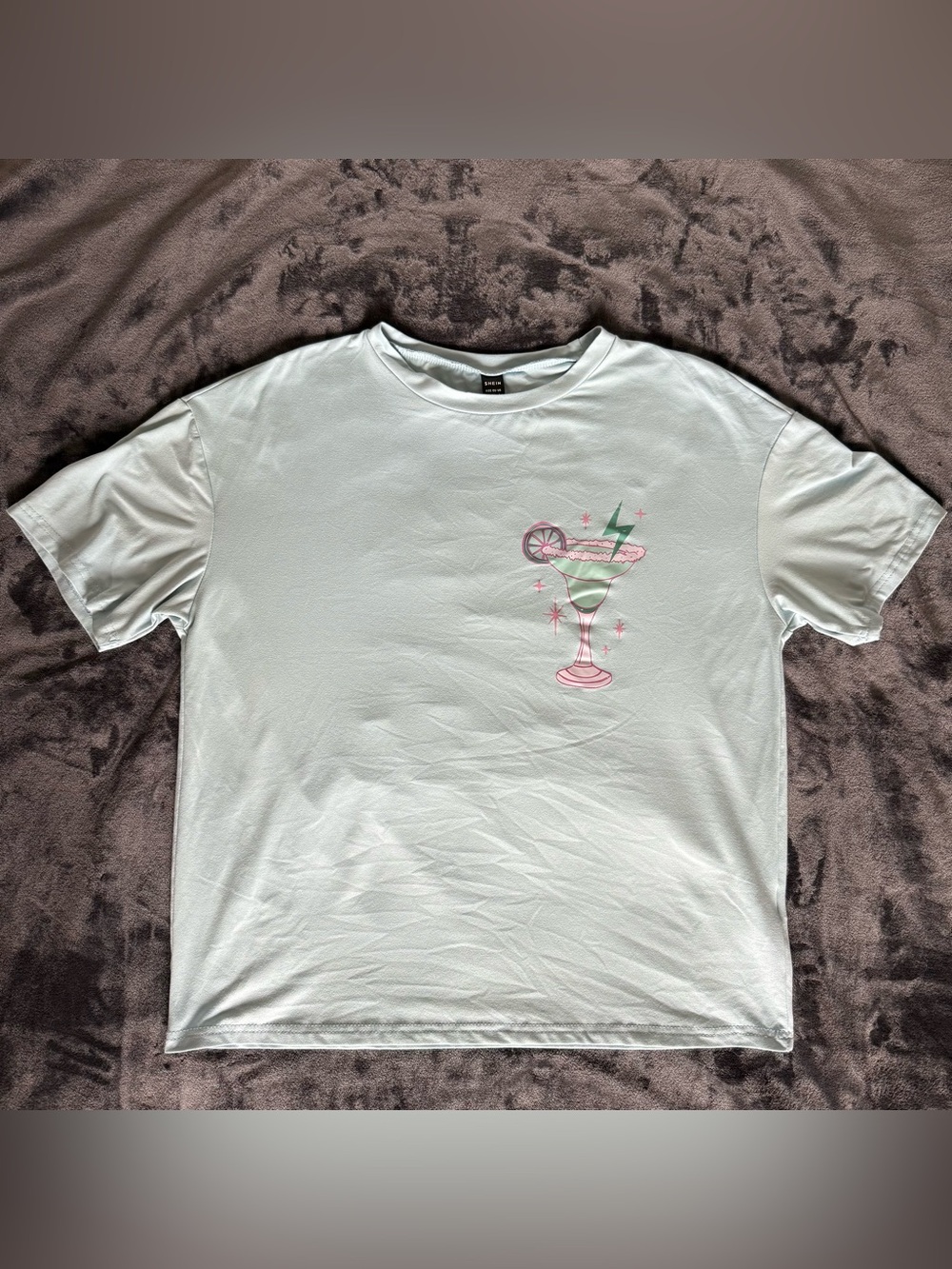Blue Short-Sleeve Tee with Pink & Green Cocktail Graphic Tanned and Tipsy